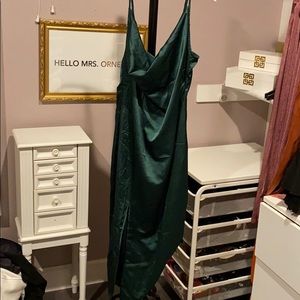 Satin Slip Hunter Green Dress